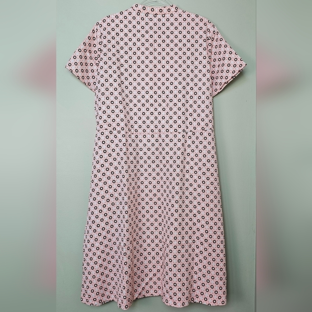 Lands End Womens Rayon Short Sleeve Button-Down Dress, Drawstring Waist Red Blue - Picture 6 of 15